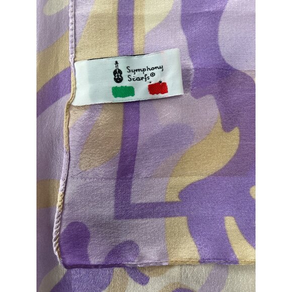 Vintage Symphony Scarfs Made in Italy Polyester Scarf – Purple Beige Abstract Pr - Picture 2 of 4